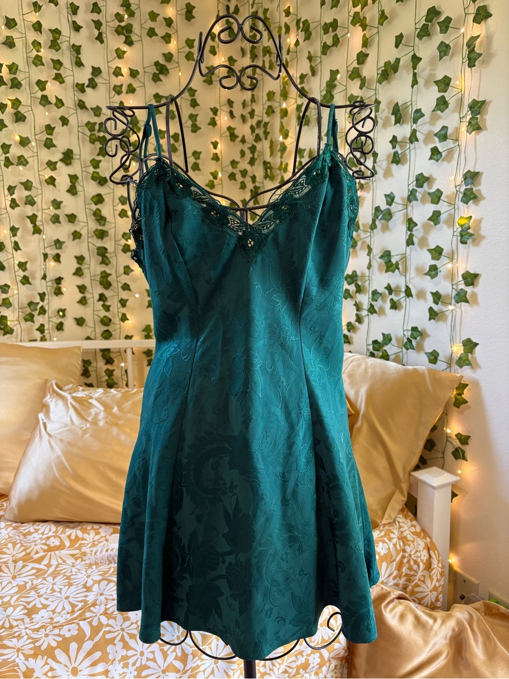 Gold Label Victoria's Secret Teal Lace-Trim Slip Dress